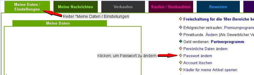 Mein talero - Meine Daten /Einstellungen - Passwort ndern