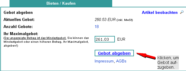 Schaltflche Gebot abgeben - Auktion