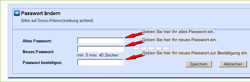 Passwort ndern - Neues Passwort eingeben