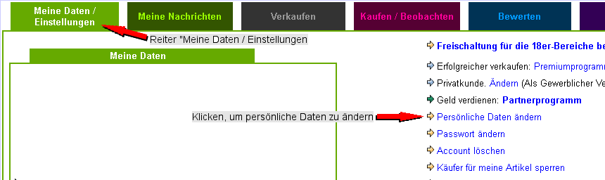 Mein -talero - Meine Daten / Einstellungen - Persnliche Daten ndern