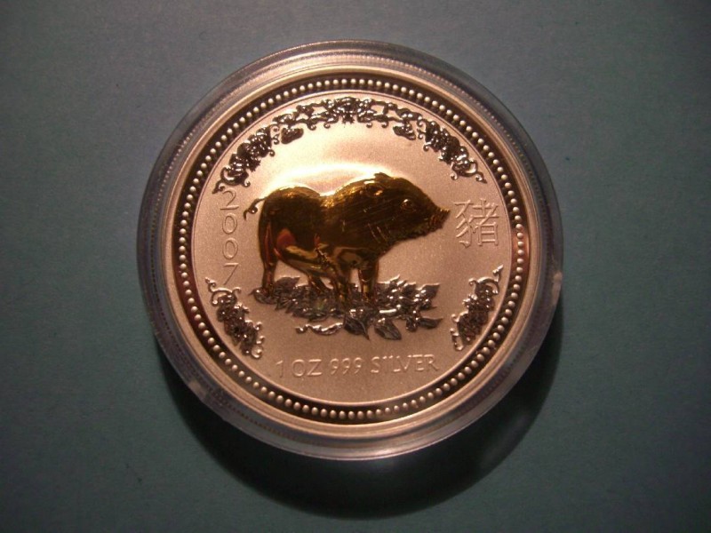 Lunar I, Schwein 2007 Silber gilded, vergoldet, 1 Oz 